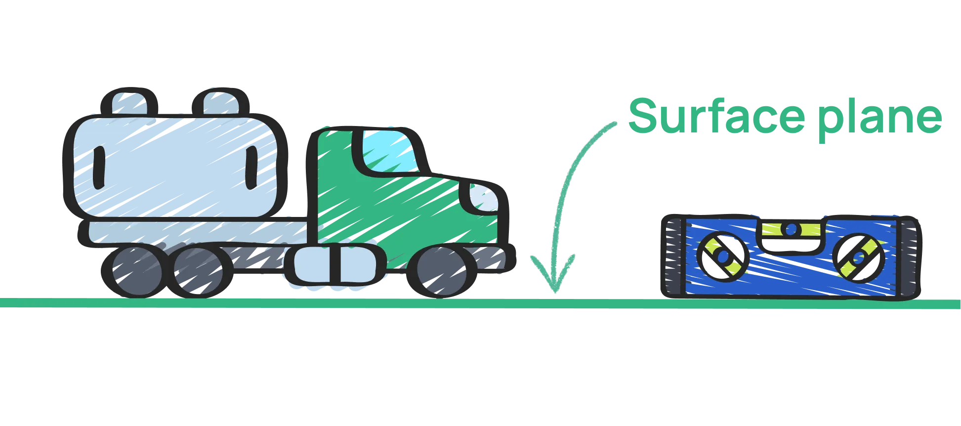 Camion stationné sur surface plane avec niveau à bulle
